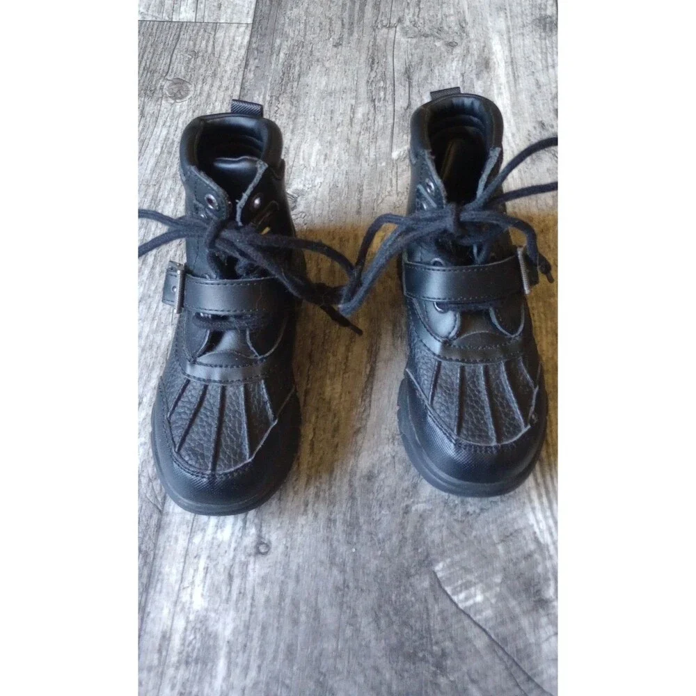 Polo Ralph Lauren Boys 9 Black Leather Country Boot II/ Duck Boots